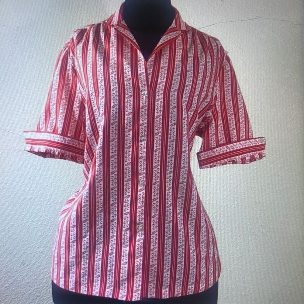 Vintage Lady Manhattan Made In Italy Striped Women Blouse Size 14